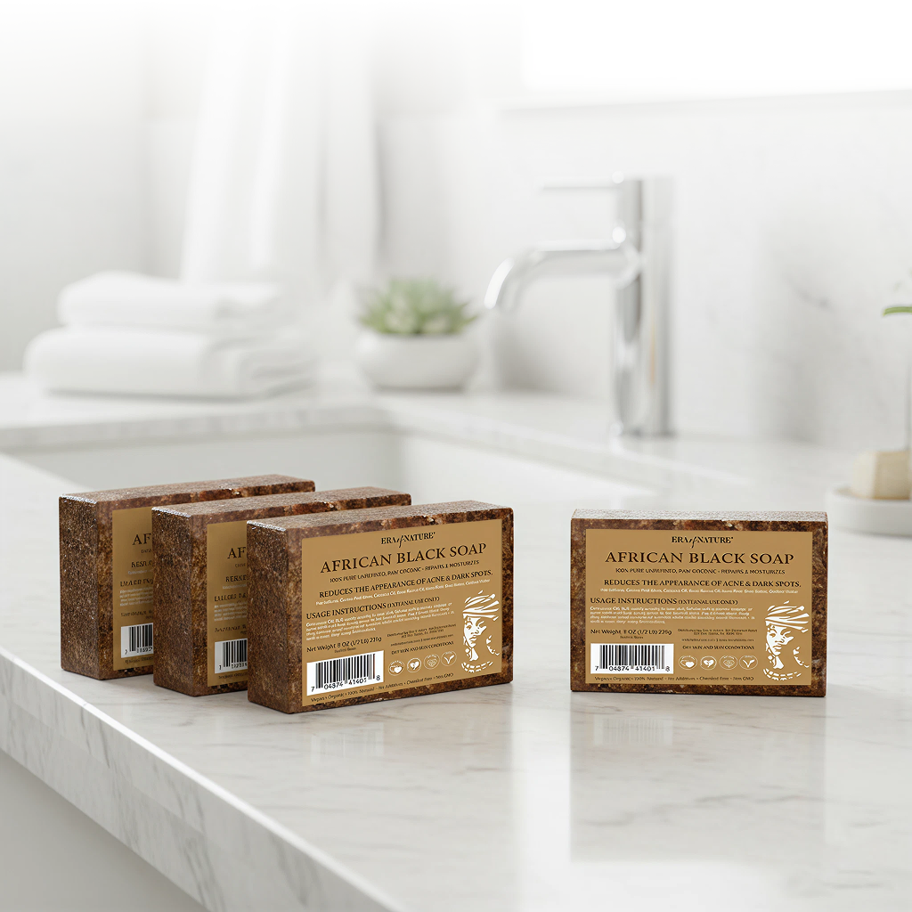 African Black Soaps (8oz) 4 – Bar Bundle – Buy 3, Get 1 FREE