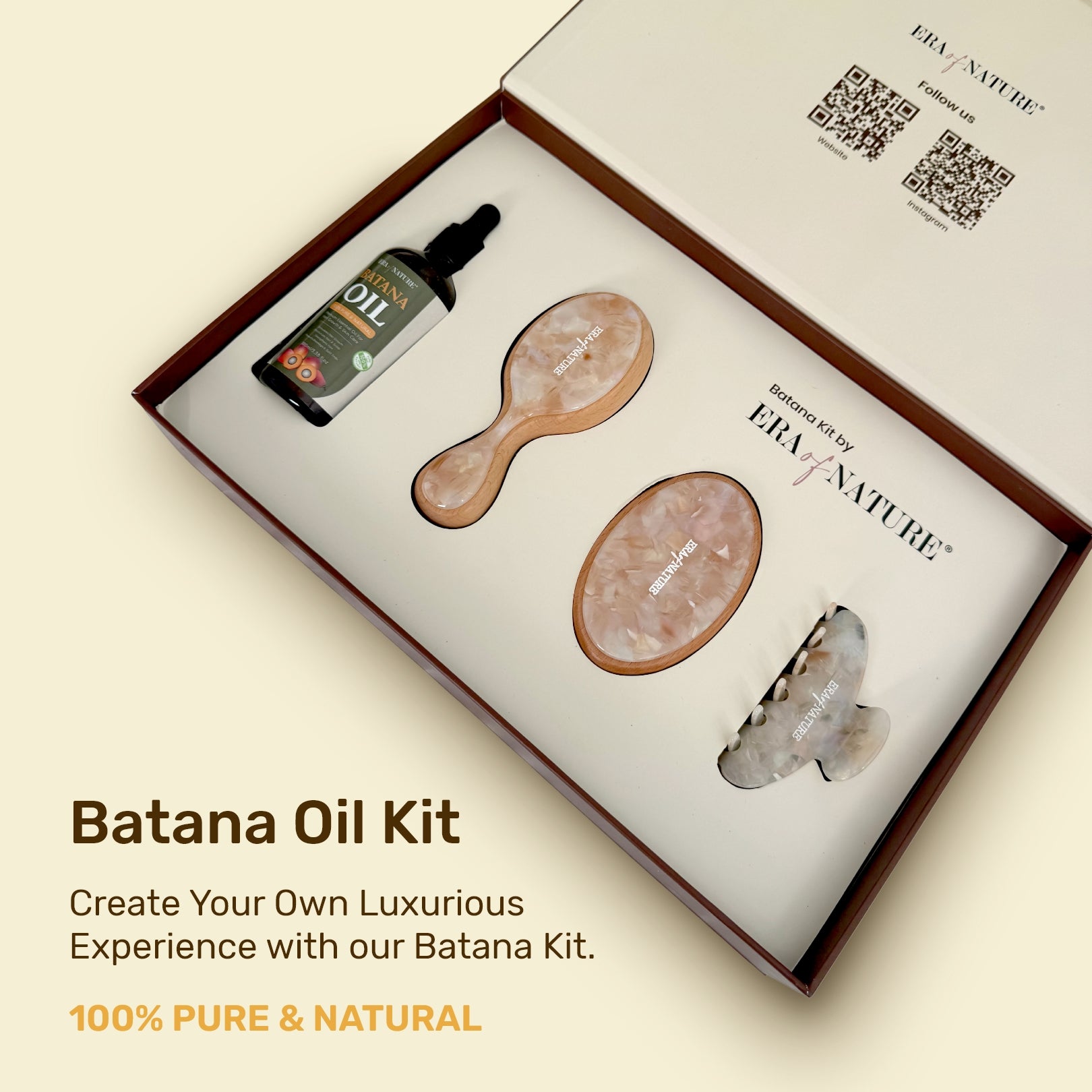 Era of Nature Batana Oil Kit – 100ML Pure Batana Oil + Comb + Hair Clasp + Scalp Massager
