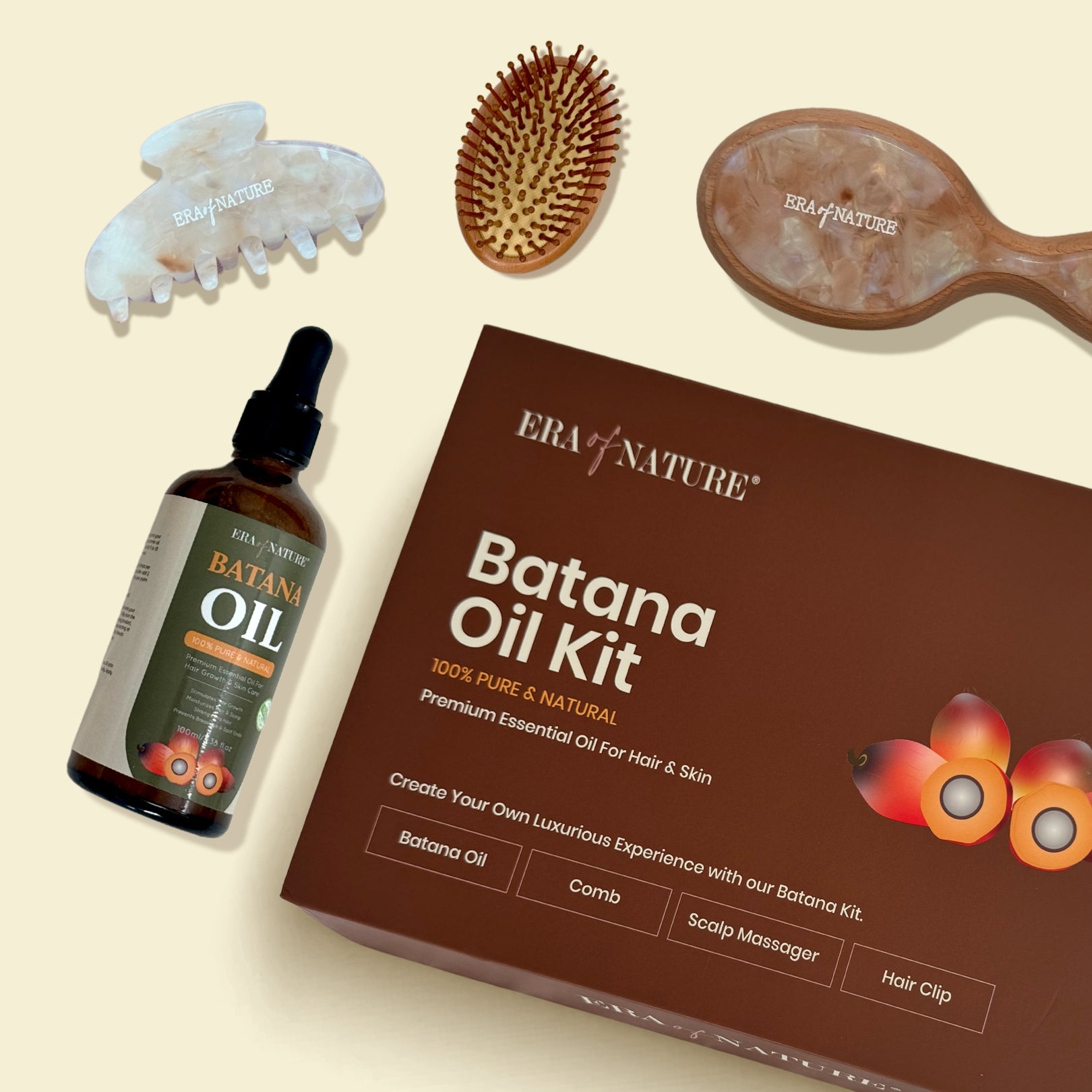 Era of Nature Batana Oil Kit – 100ML Pure Batana Oil + Comb + Hair Clasp + Scalp Massager