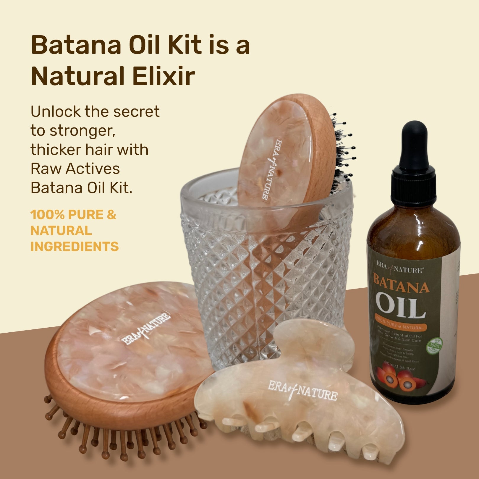 Era of Nature Batana Oil Kit – 100ML Pure Batana Oil + Comb + Hair Clasp + Scalp Massager